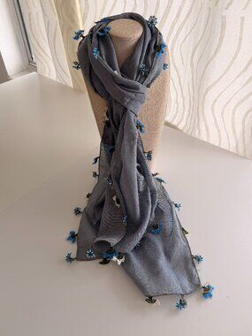 Traditional Turkish Oya Lace Edged Scarf Long Rectangular 100% Lawn Cotton